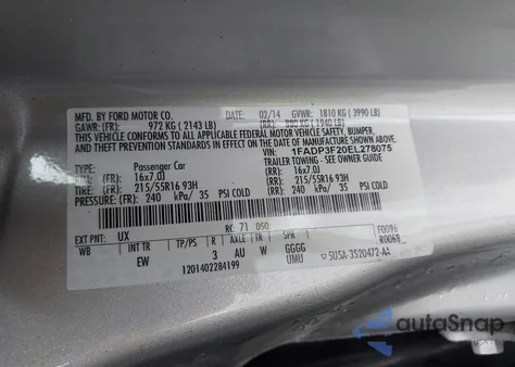 2014 Ford Focus Se z USA, uszkodzony, nr VIN 1FADP3F20EL278075